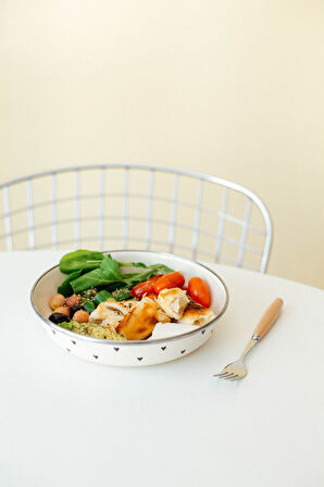 Black Cupid Emaye Bowl Tabağı - Bowl Kase - Salata Kasesi - Sunum Kasesi 21cm