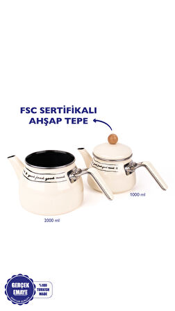 Mood Emaye Çaydanlık Takımı Ahşap Tepeli