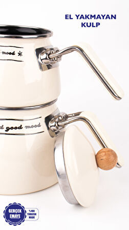 Mood Emaye Çaydanlık Takımı Ahşap Tepeli