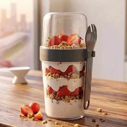 Porsima 5817 Yoğurt Kabı – Kendinden Kaşıklı Pratik Taşınabilir Kaşıklı Atıştırmalık Kabı-Antrasit 400ml+200ml 