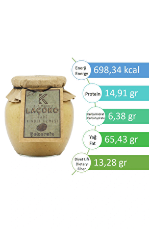 LAÇOKO 350 Gram Sekersiz, Katkisiz, Glutensiz, Vegan, Dogal Sade Findik Ezmesi (350 Gram)