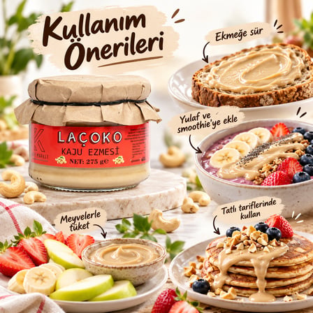 LAÇOKO 275 Gram Şekersiz, Katkısız, Glutensiz, Vegan, Doğal Kaju Ezmesi (275 Gram)