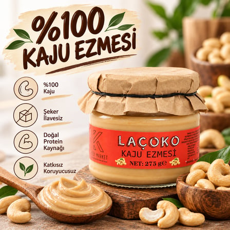 LAÇOKO 275 Gram Şekersiz, Katkısız, Glutensiz, Vegan, Doğal Kaju Ezmesi (275 Gram)
