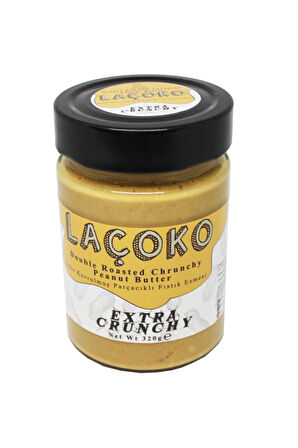 LAÇOKO 640 Gram Şekersiz, Katkısız, Glutensiz, Vegan, Doğal Çifte Kavrulmuş Parçacıklı Extra Crunchy Yer Fıstığı Ezmesi (640 Gram) 