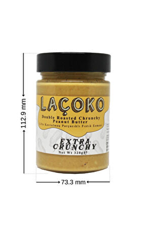 LAÇOKO 640 Gram Şekersiz, Katkısız, Glutensiz, Vegan, Doğal Çifte Kavrulmuş Parçacıklı Extra Crunchy Yer Fıstığı Ezmesi (640 Gram) 