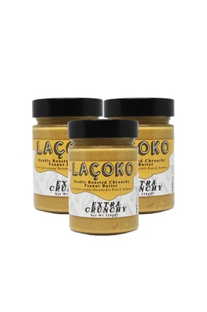 LAÇOKO 960 Gram Şekersiz, Katkısız, Glutensiz, Vegan, Doğal Çifte Kavrulmuş Parçacıklı Extra Crunchy Yer Fıstığı Ezmesi (960 Gram) 