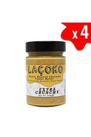 LAÇOKO 1280 Gram Şekersiz, Katkısız, Glutensiz, Vegan, Doğal Çifte Kavrulmuş Parçacıklı Yer Fıstığı Ezmesi (1280 Gram)
