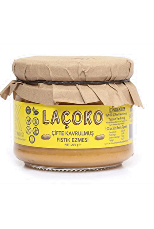 LAÇOKO 275 Gram Şekersiz, Katkısız, Glutensiz, Vegan, Doğal Çifte Kavrulmuş Yer Fıstığı Ezmesi (275 Gram)