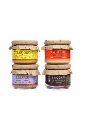 LAÇOKO Şekersiz, Katkısız, Glutensiz, Vegan, Doğal EZME SERİSİ HEDİYELİK PAKETİ ( 275 Gram Badem Ezmesi – 350 Gram – 275 Gram Kaju Ezmesi – 275 Gram Çifte Kavrulmuş Yer Fıstığı Ezmesi) - KRAFT
