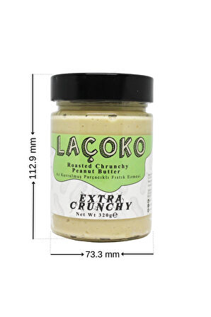 LAÇOKO 320 Gram Sekersiz, Katkisiz, Glutensiz, Vegan Az Kavrulmus (ÇIG) Parçacikli Extra Crunchy Fistik Ezmesi (320 Gram)