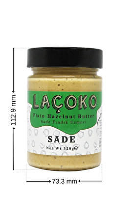 LAÇOKO 320 Gram Şekersiz, Katkısız, Glutensiz, Vegan, Doğal Sade Fındık Ezmesi