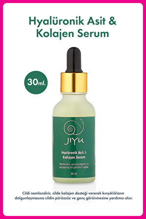 Jiyu Hyalüronik Asit ve Kolajen Dolgunlaştırıcı Serum + Jiyu C Vitamini Aydınlatıcı, Cilt Tonu Eşitleyici Cilt Bakım Seriumu 2'li Cilt Bakım Seti 2x30 ml.