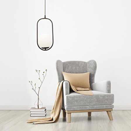 Lorin Tekli Siyah Sarkıt Beyaz Camlı Modern Sarkıt Mutfak Salon Sarkıt Avize 