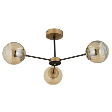 Nide 3Lü Siyah Eskitme Bal Camlı Modern Genç Odası Yatak Odası Retro Salon Avize 