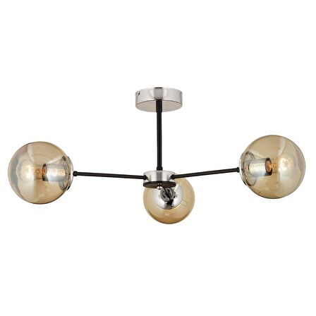 Nide 3Lü Siyah Krom Bal Camlı Modern Genç Odası Yatak Odası Retro Salon Avize 