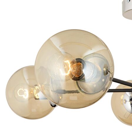 Nide 5Li Siyah Krom Bal Camlı Modern Genç Odası Yatak Odası Retro Salon Avize 