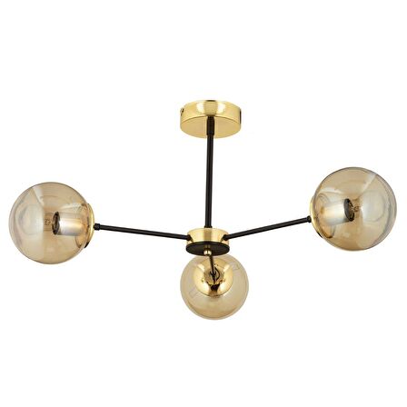 Nide  3Lü Siyah Gold Bal Camlı Modern Genç Odası Yatak Odası Retro Salon Avize 