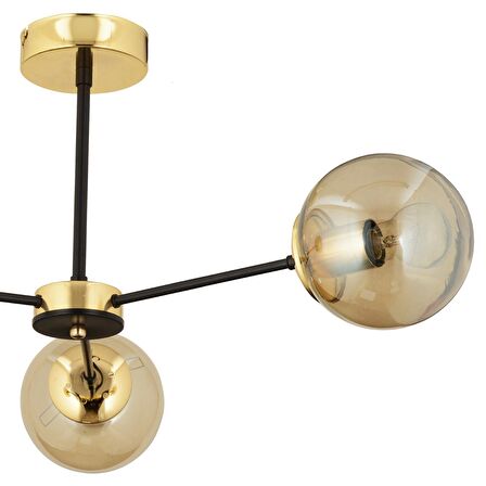 Nide  3Lü Siyah Gold Bal Camlı Modern Genç Odası Yatak Odası Retro Salon Avize 