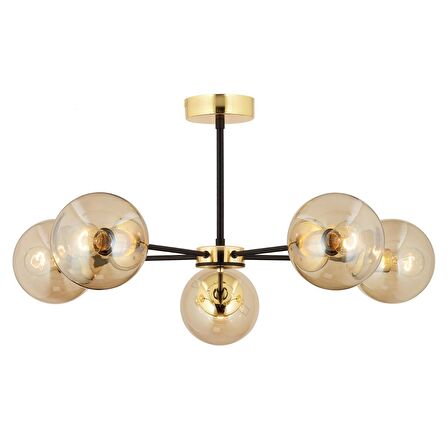 Nide 5Li Siyah Gold Bal Camlı Modern Genç Odası Yatak Odası Retro Salon Avize 