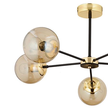 Nide 5Li Siyah Gold Bal Camlı Modern Genç Odası Yatak Odası Retro Salon Avize 