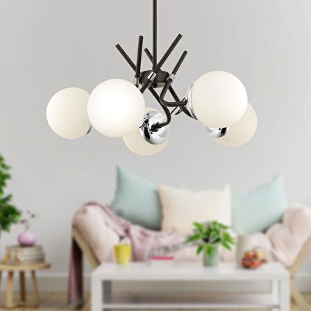 Dragon 5Li Krom Modern Genç Odası Yatak Odası Salon Avize 