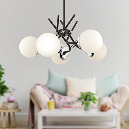 Dragon 5Li Krom Modern Genç Odası Yatak Odası Salon Avize 