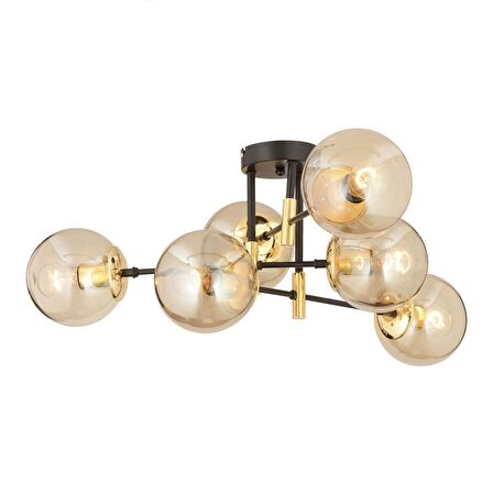 Maral 6Lı Siyah Gold  Bal Camlı Modern Genç Odası Yatak Odası Retro Salon Avize 