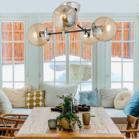 Maral 4Lü Siyah Krom Bal Camlı Modern Koridor Mutfak Salon Retro Avize