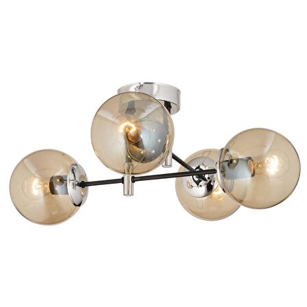 Maral 4Lü Siyah Krom Bal Camlı Modern Koridor Mutfak Salon Retro Avize