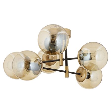 Maral 6Lı Siyah Eskitme Bal Camlı Modern Genç Odası Yatak Odası Retro Salon Avize 