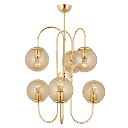 Sosa 6Lı Gold Bal Camlı Modern Genç Odası Cafe Restoran için Uygun Salon Avize 