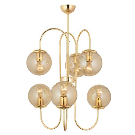 Sosa 6Lı Gold Bal Camlı Modern Genç Odası Cafe Restoran için Uygun Salon Avize 
