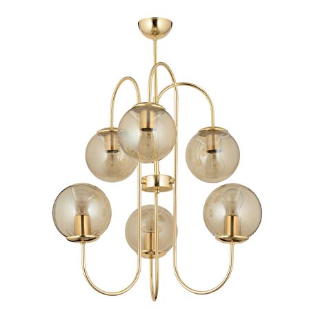 Sosa 6Lı Gold Bal Camlı Modern Genç Odası Cafe Restoran için Uygun Salon Avize 