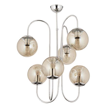 Sosa 6Lı Krom Bal Camlı Modern Genç Odası Cafe Restoran için Uygun Salon Avize 