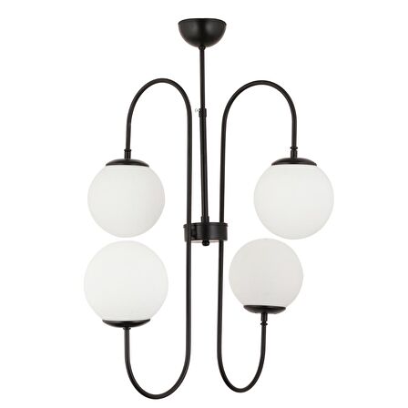 Sosa 4Lü Siyah Beyaz Camlı Modern Genç Odası Cafe Restoran için Uygun Retro Salon Avize 