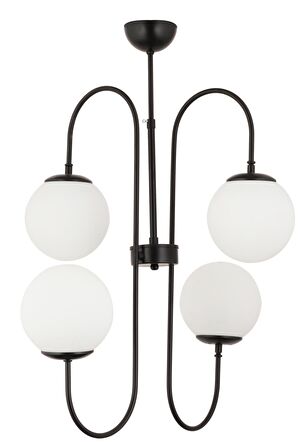 Sosa 4Lü Siyah Beyaz Camlı Modern Genç Odası Cafe Restoran için Uygun Retro Salon Avize 