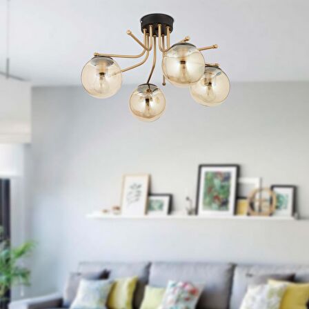 Edin 4Lü Siyah Eskitme Bal Camlı Modern Genç Odası Yatak Odası Salon Avize 