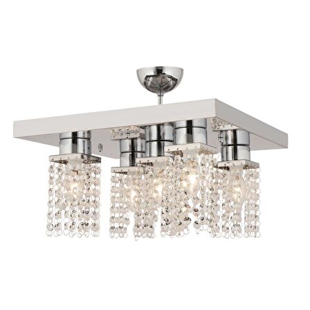 Peter 5Li Krom  Kristalli, Taşlı Modern Tasarım Kristal Salon Avize