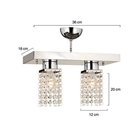 Peter 2Li Sıralı Krom  Kristalli, Taşlı Modern Tasarım Yatak Odası Kristal Salon Avize