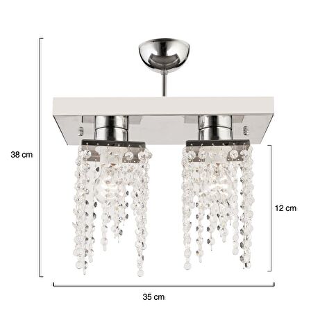 Nikola 2Li Krom  Kristalli, Taşlı Modern Tasarım Yatak Odası Kristal Salon Avize