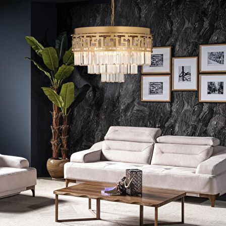 Merlin Eskitme  Kristalli, Taşlı Modern Tasarım Kristal Salon Avize
