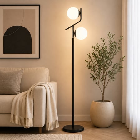 Velar Siyah Beyaz Camlı Modern Tasarım Metal Lambader