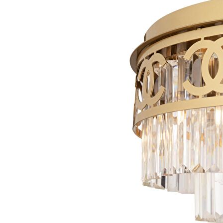 Varnum Yuvarlak Eskitme  Kristalli, Taşlı Modern Tasarım Kristal Salon Avize