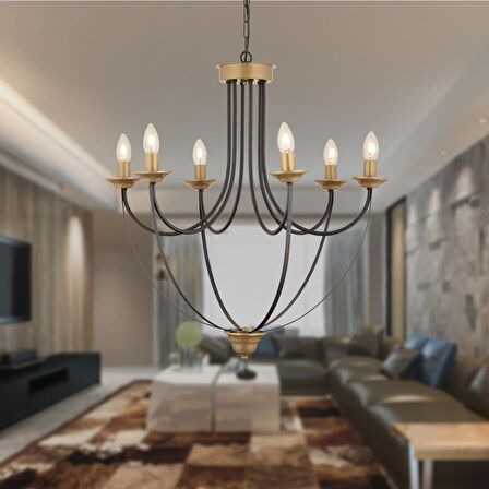 Obito 6Lı Siyah Eskitme Modern Sarkıt Yatak odası Retro Salon Avize 