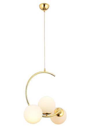 Ladre 3Lü Beyaz Camlı Gold Modern Sarkıt, MutfakYatak odası Salon Avize 