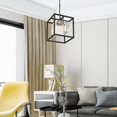 Belemir Siyah Kristalli, Taşlı Modern Tasarım Kristal Salon Avize
