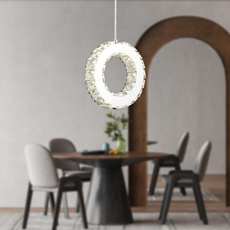 Akanay Tekli Krom Ledli 3 Renkli Sarkıt Kristalli Taşlı Modern Tasarım Led Kristal  Salon Avize