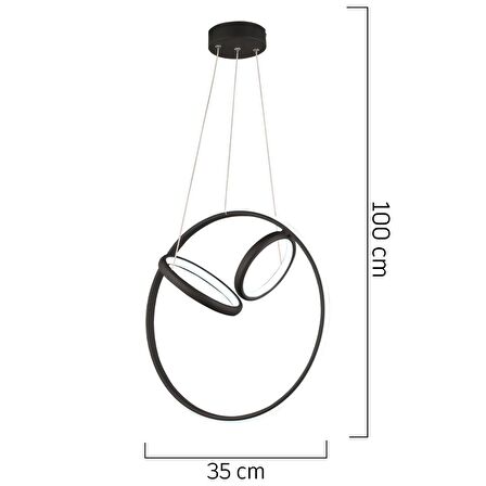 Acosta Siyah Sarkıt 44 Watt Sarkıt 3 Renkli Ledli Modern Mutfak Banyo Led Salon Sarkıt Avize