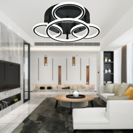 Dalia Siyah 114 Watt 3 Renkli Ledli Modern Mutfak Banyo Led Salon Plafonyer  Avize