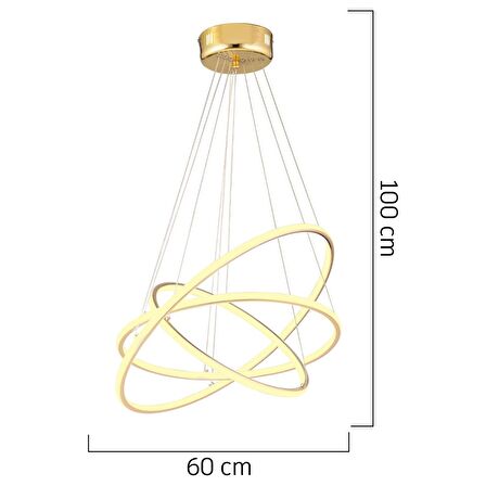 Lingo Gold Sarkıt 90 Watt Sarkıt 3 Renkli Ledli Modern Mutfak Banyo Led Salon Sarkıt Avize